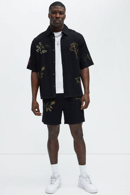 Berries And Bloom Embroidered Shirt - Black