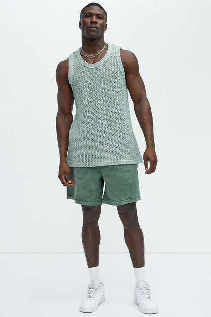 Hallron Wavy Open Knit Tank - Sage