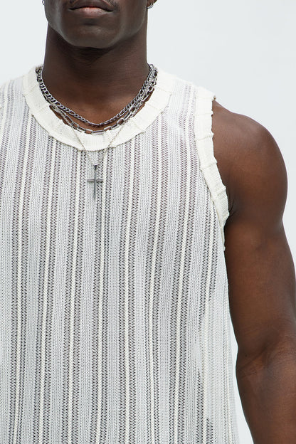 Striped Open Knit Tank - Cream