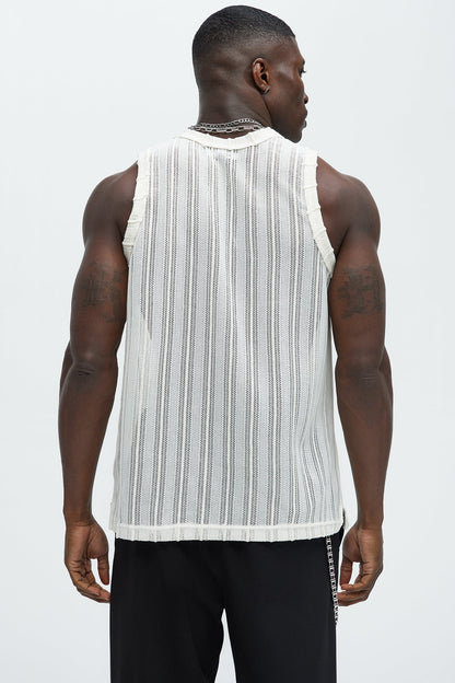 Striped Open Knit Tank - Cream
