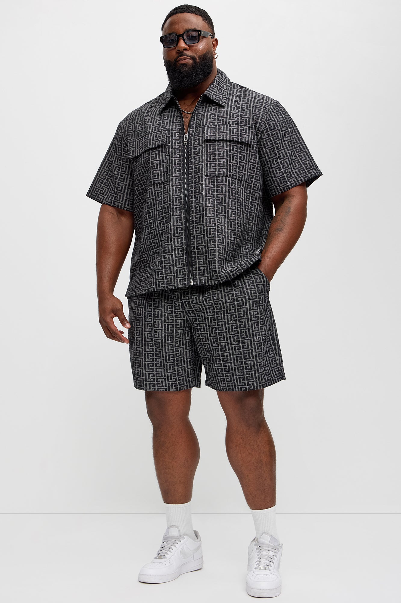 FALLON JACQUARD ZIP SHIRT - Charcoal