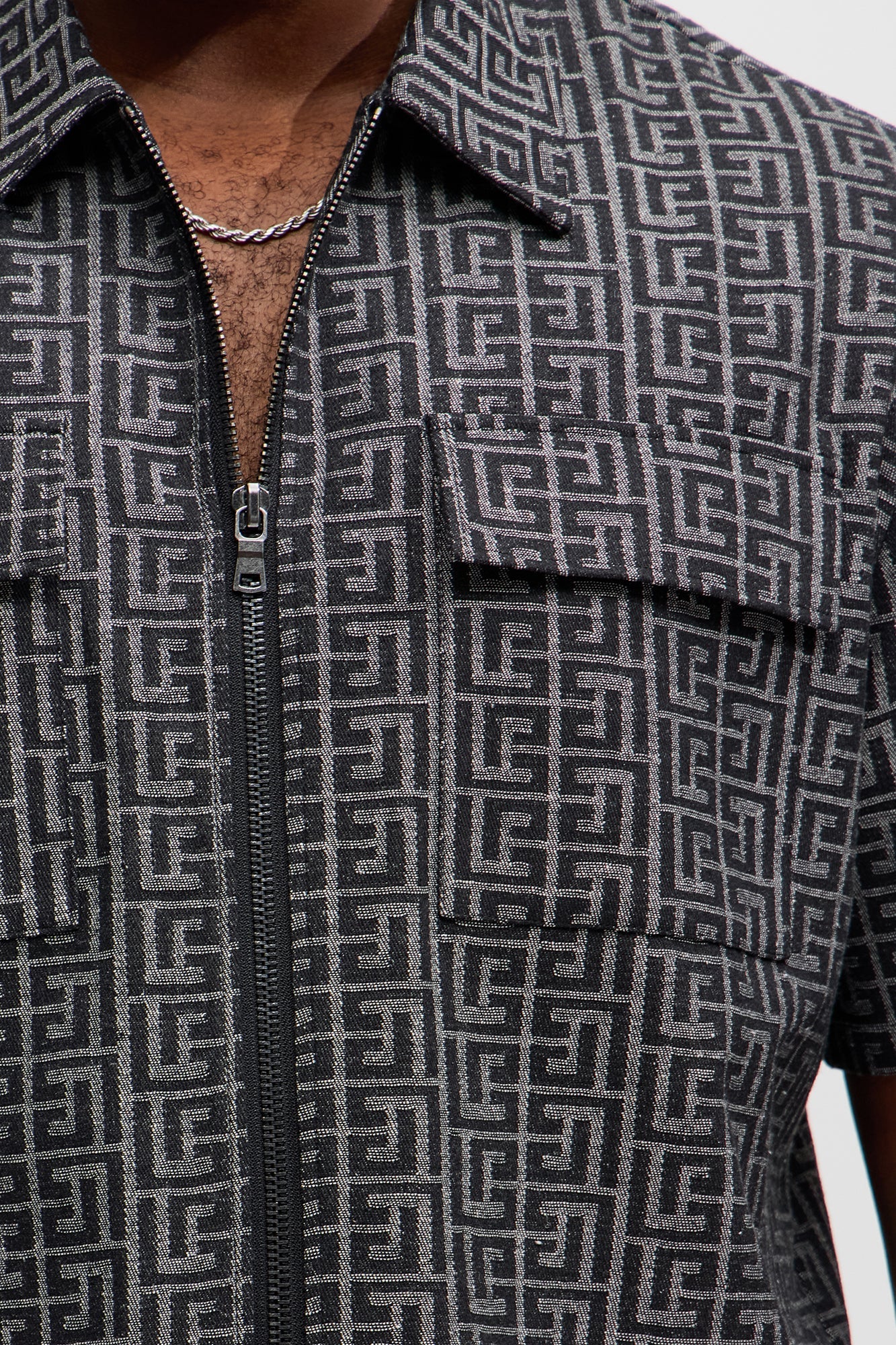 FALLON JACQUARD ZIP SHIRT - Charcoal