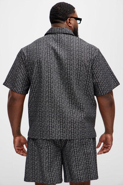 FALLON JACQUARD ZIP SHIRT - Charcoal