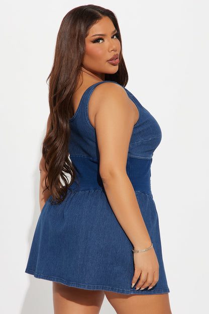 Playful Mood Denim Micro Mini Dress - Dark Wash