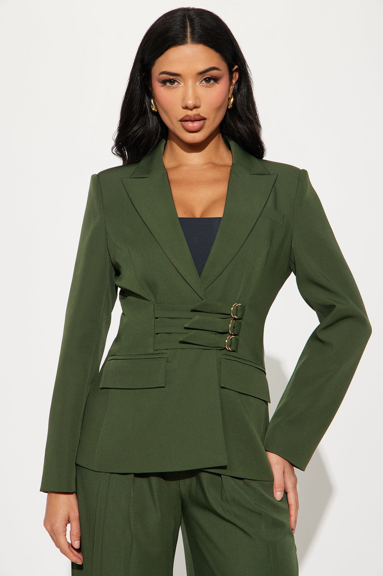 Keep Your Cool Belted Blazer - Hunter
