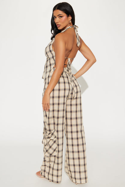 Marissa Plaid Pant Set - Taupe/combo