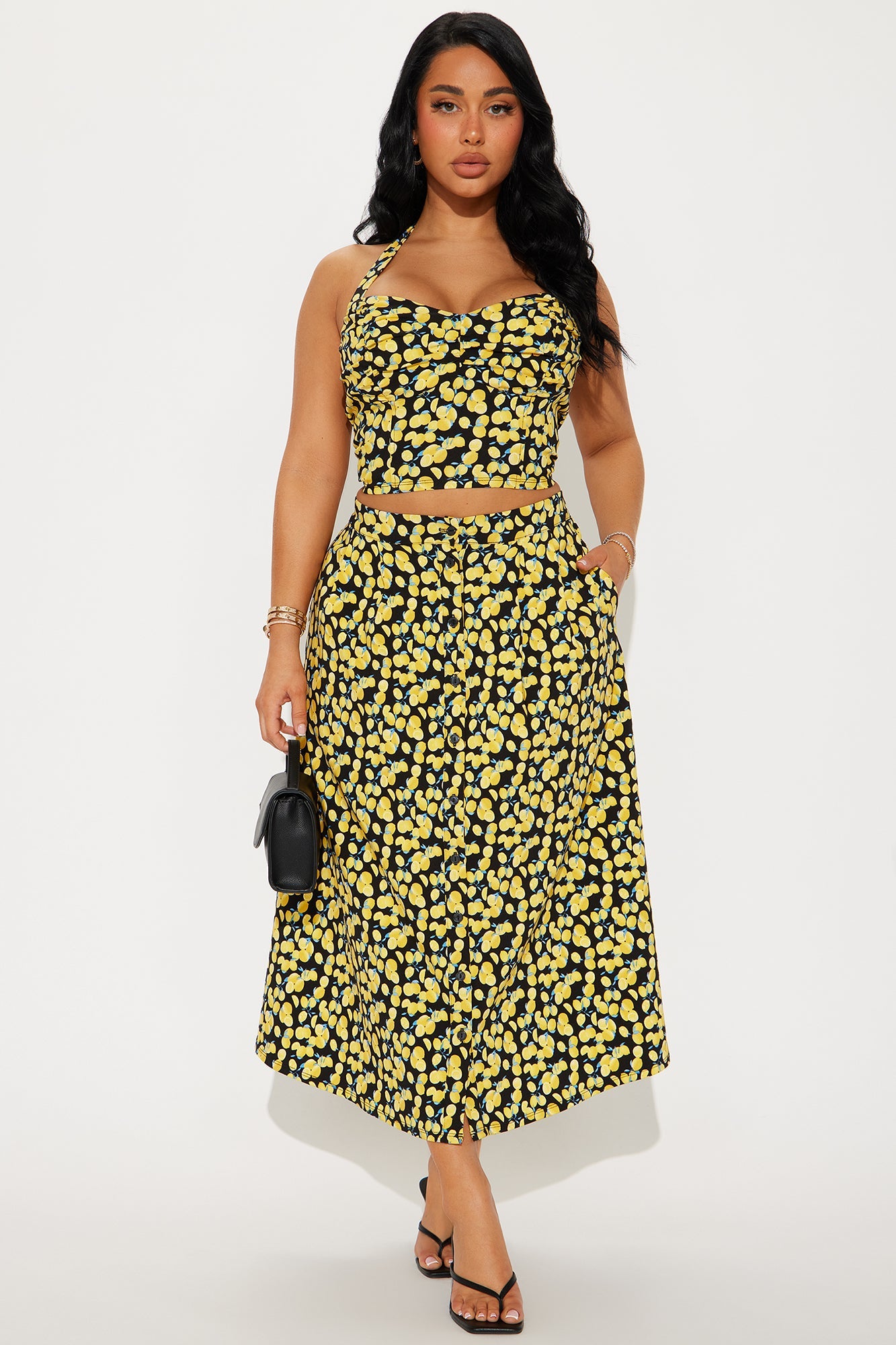 Lemon Fields Maxi Skirt Set - Black/combo