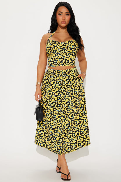 Lemon Fields Maxi Skirt Set - Black/combo
