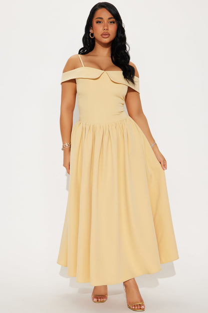 Frania Off Shoulder Gown - Butter Yellow