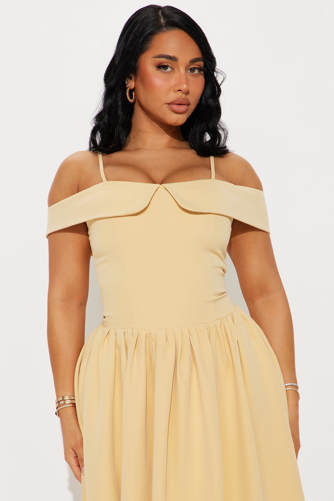 Frania Off Shoulder Gown - Butter Yellow