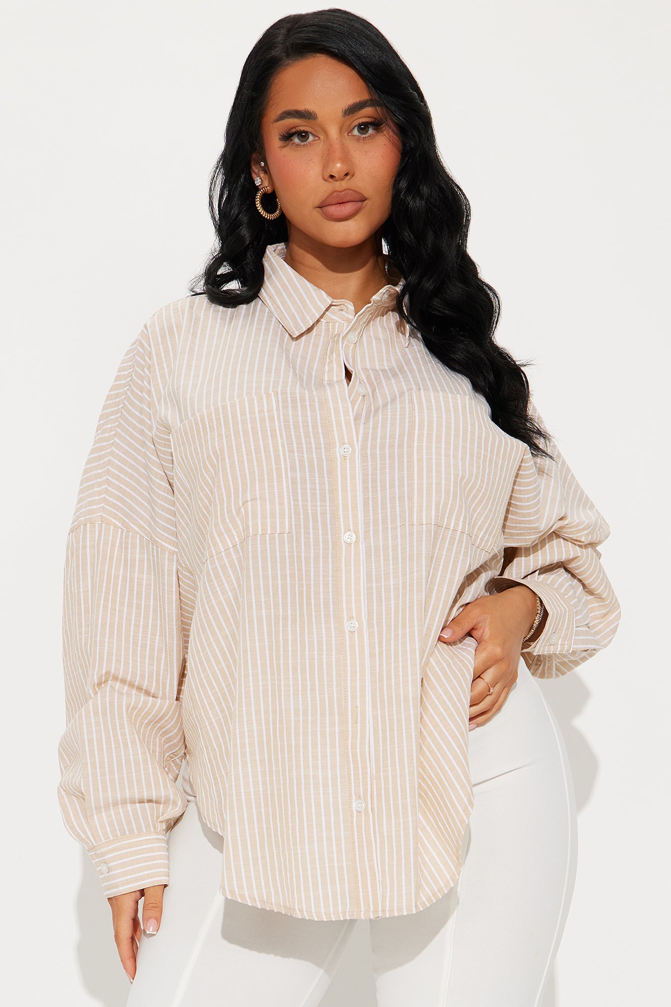 Dua Oversized Striped Linen Shirt - Taupe/combo
