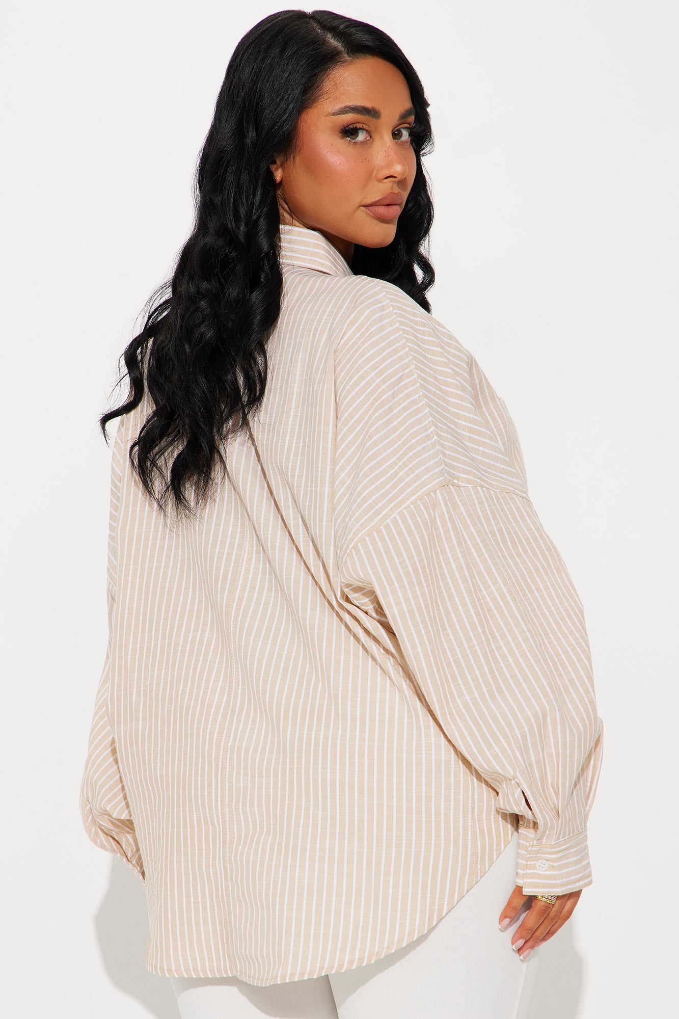 Dua Oversized Striped Linen Shirt - Taupe/combo