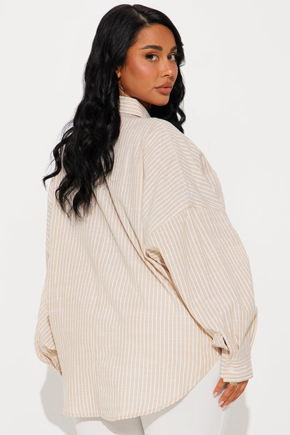 Dua Oversized Striped Linen Shirt - Taupe/combo