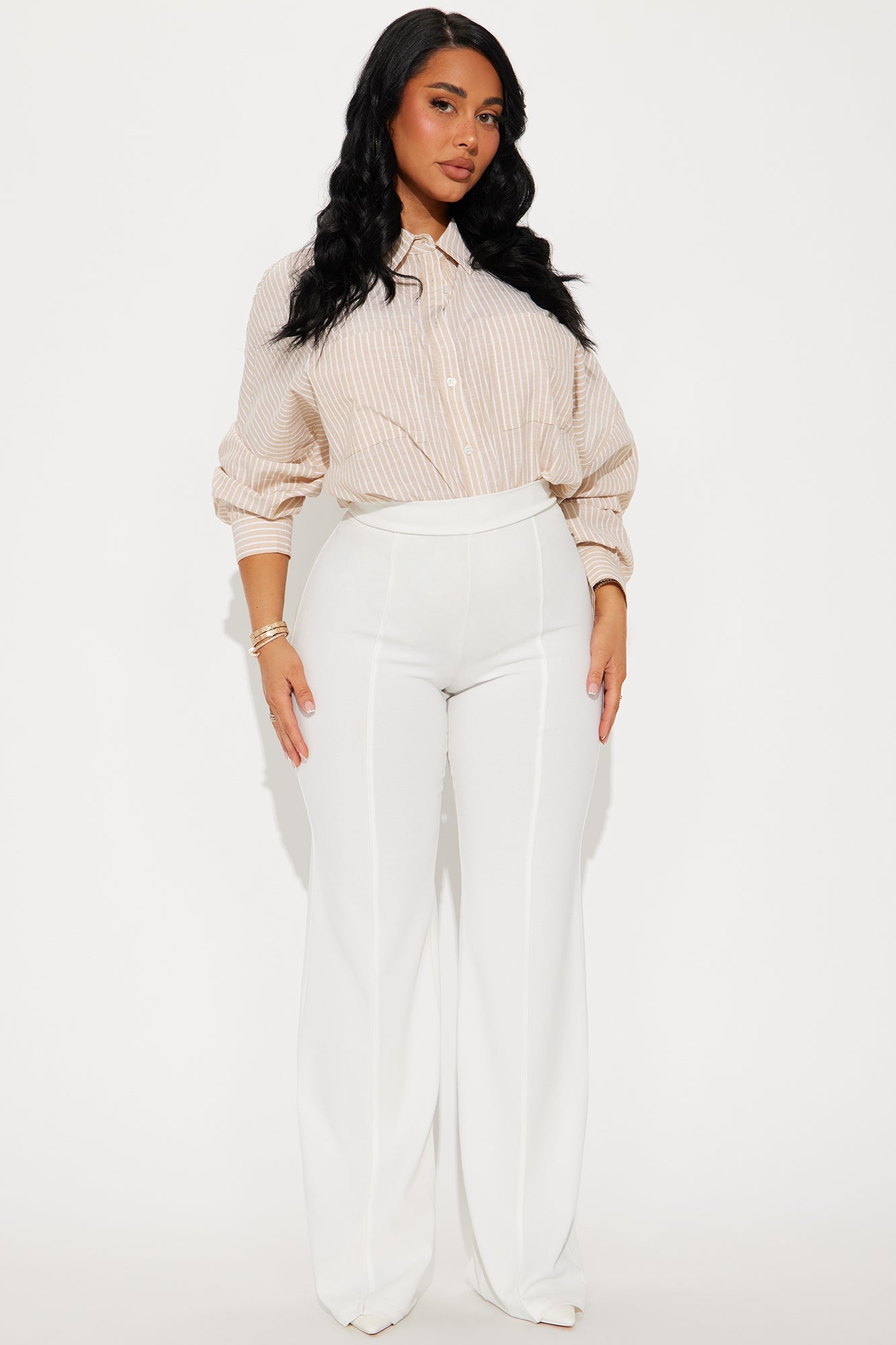 Dua Oversized Striped Linen Shirt - Taupe/combo