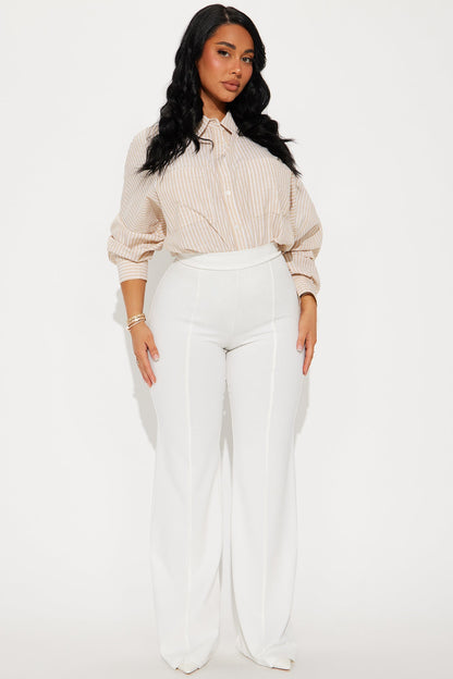 Dua Oversized Striped Linen Shirt - Taupe/combo