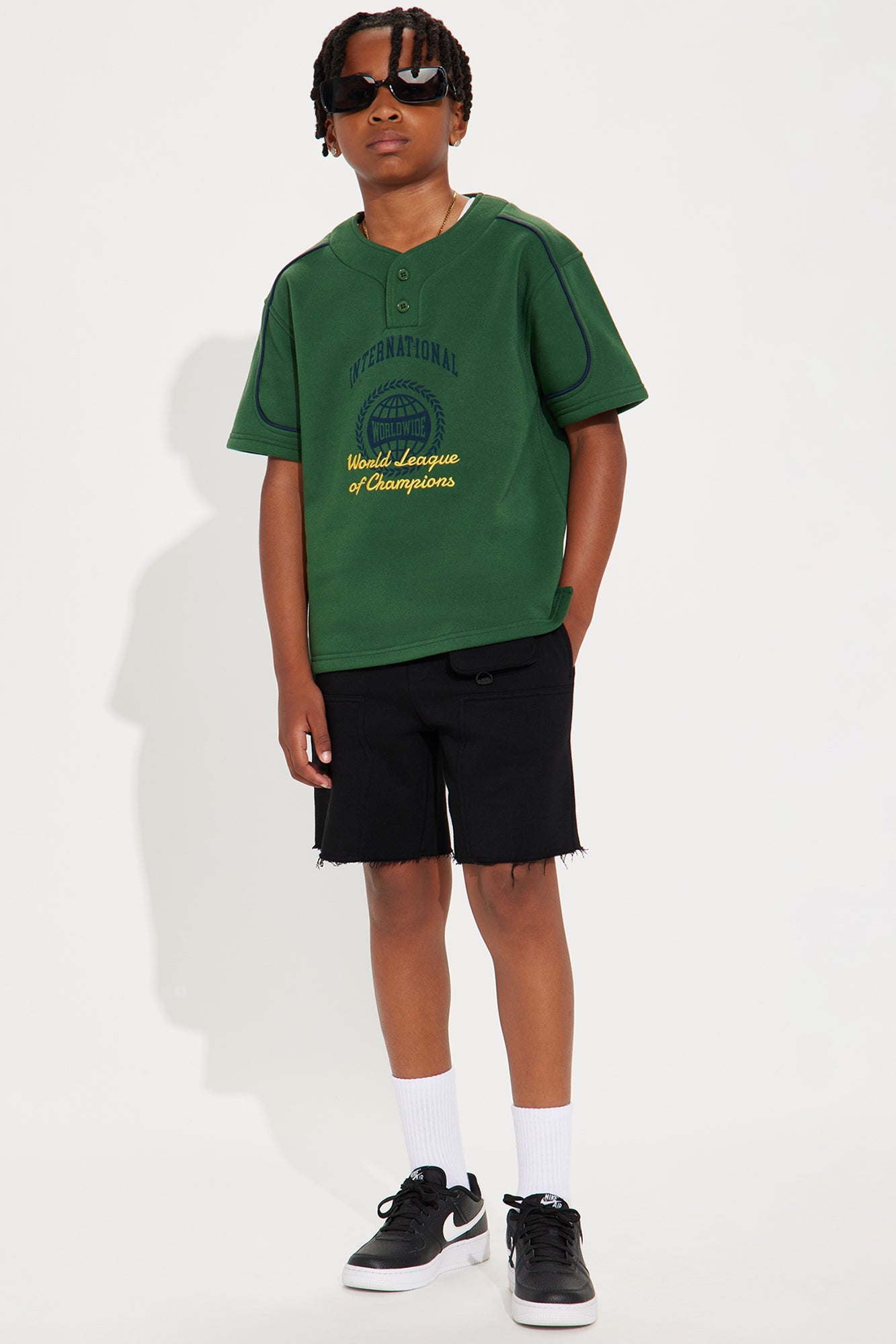 Mini International Champ Short Sleeve Henley - Hunter Green