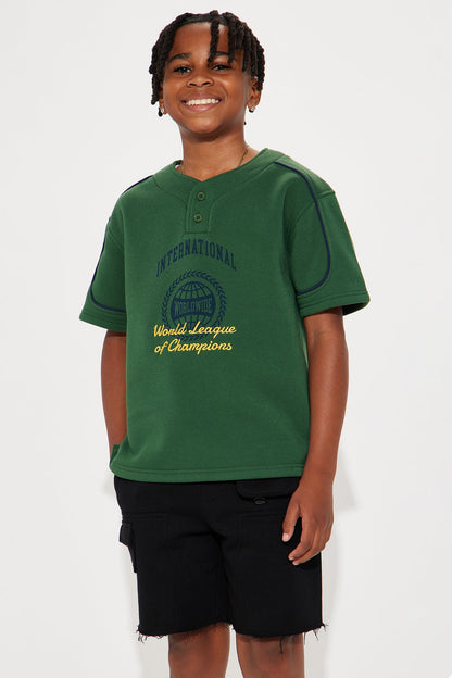 Mini International Champ Short Sleeve Henley - Hunter Green