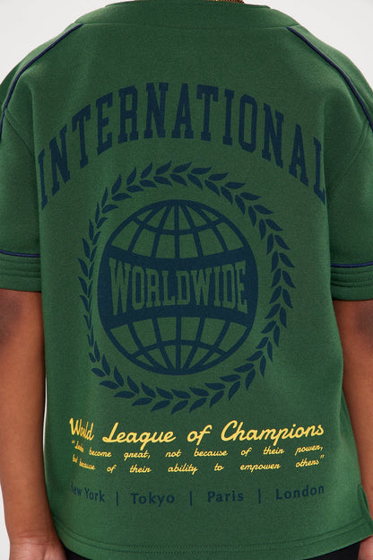 Mini International Champ Short Sleeve Henley - Hunter Green
