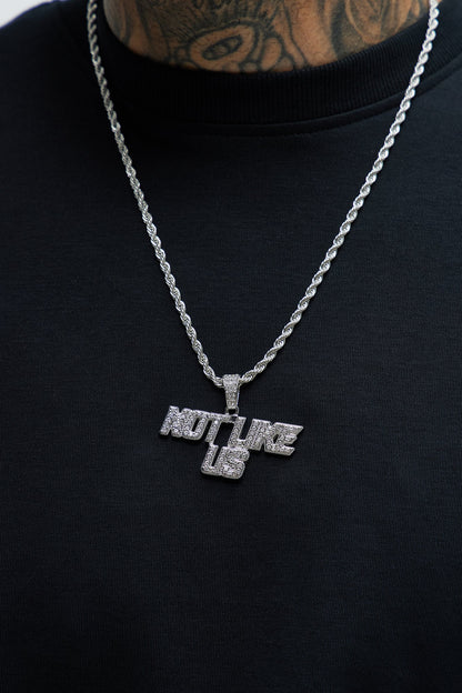 Not Like Us Blinged Out Pendant Necklace - Silver