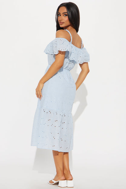 Ansley Eyelet Midi Dress - Light Blue