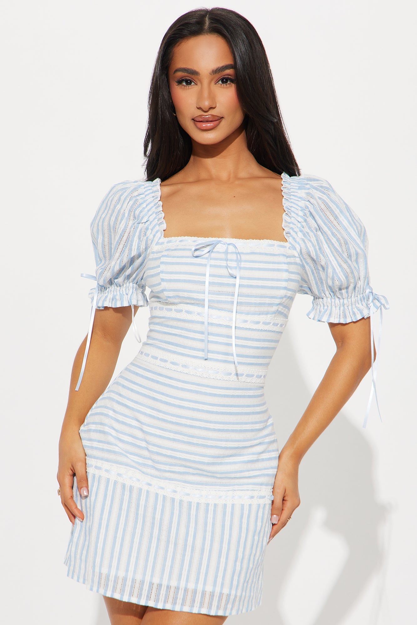 Nelly Striped Mini Dress - White/Blue