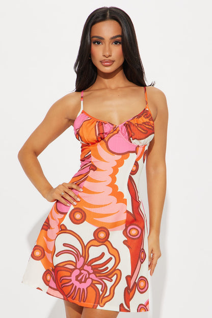 Ohana Linen Mini Dress - Orange/combo