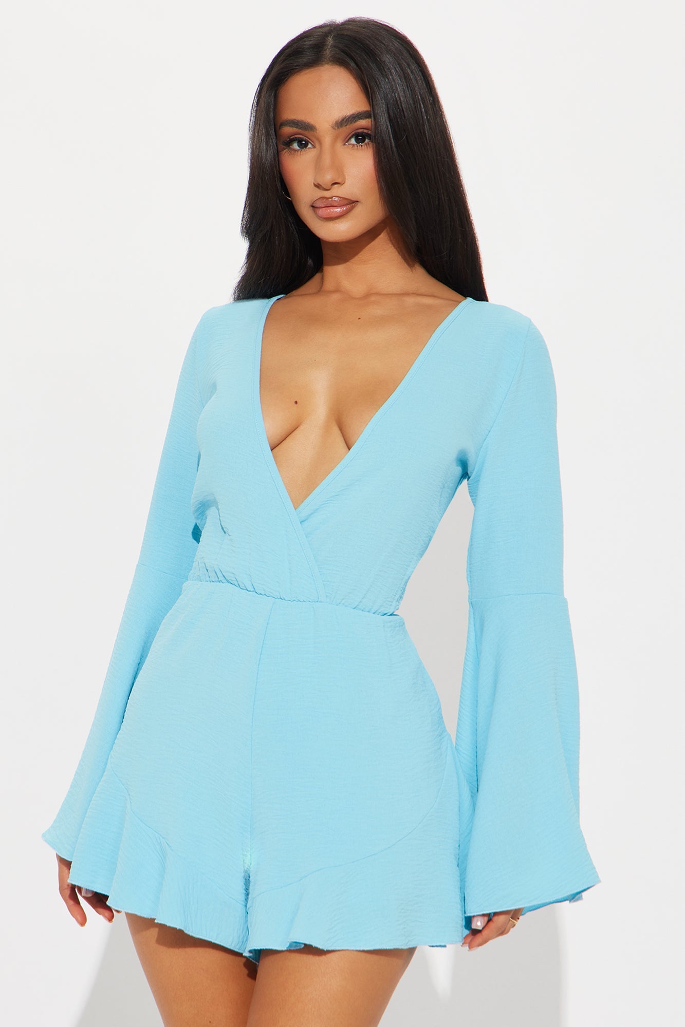 Portia Airflow Long Sleeve Romper - Aqua
