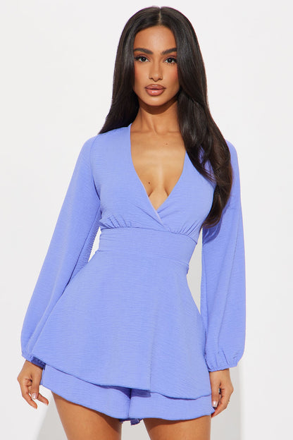 Moment In Time Long Sleeve Romper - Periwinkle