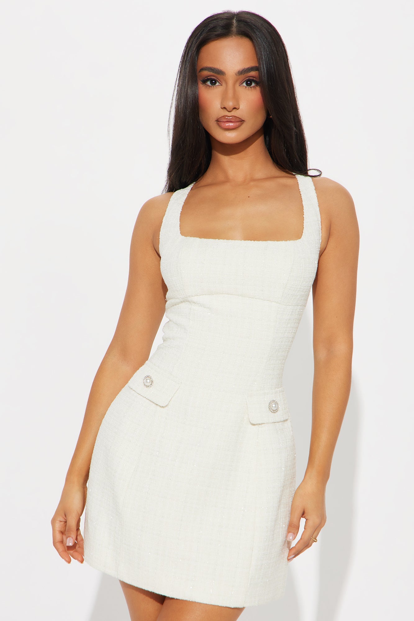 Honored To Be Here Tweed Micro Mini Dress - White
