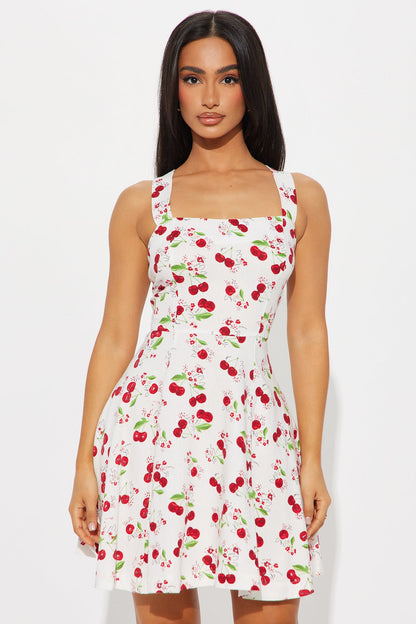 Sweet Cherry Linen Mini Dress - Red/combo