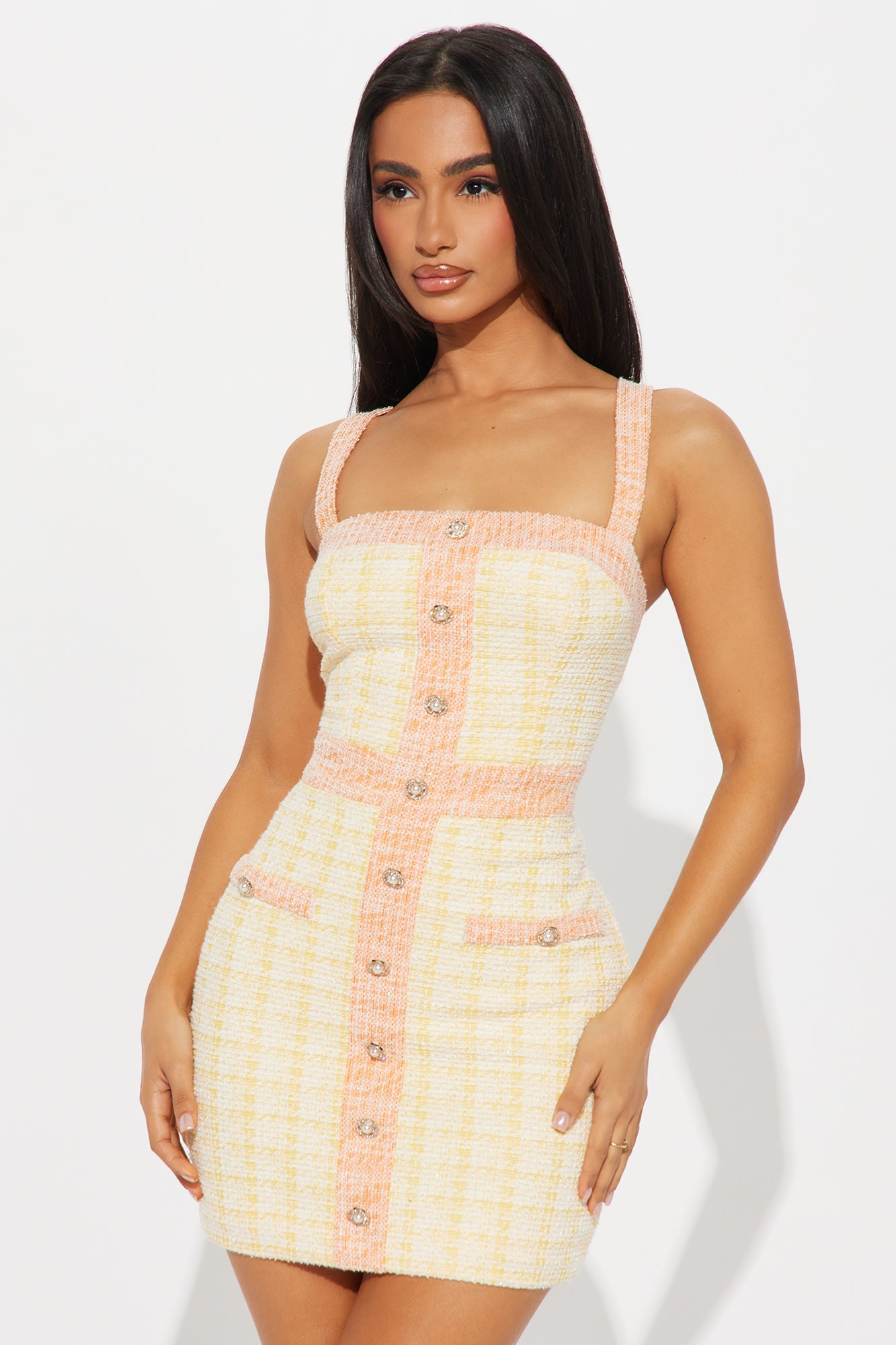 Elle Stretch Tweed Micro Mini Dress - Orange