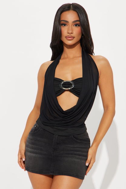 Lena Mesh Two Piece Halter Top - Black