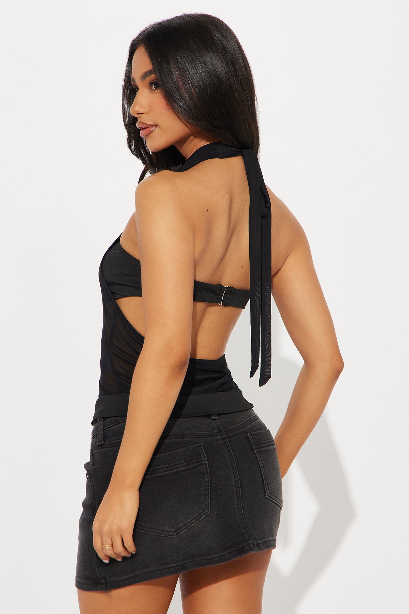 Lena Mesh Two Piece Halter Top - Black