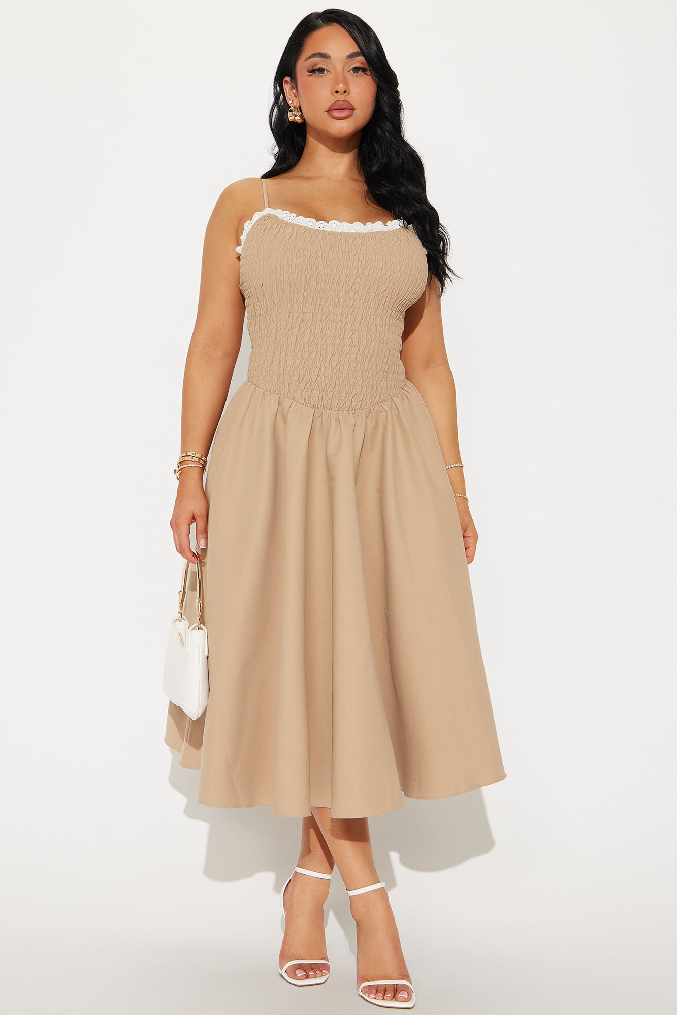Tia Smocked Midi Dress - Mocha