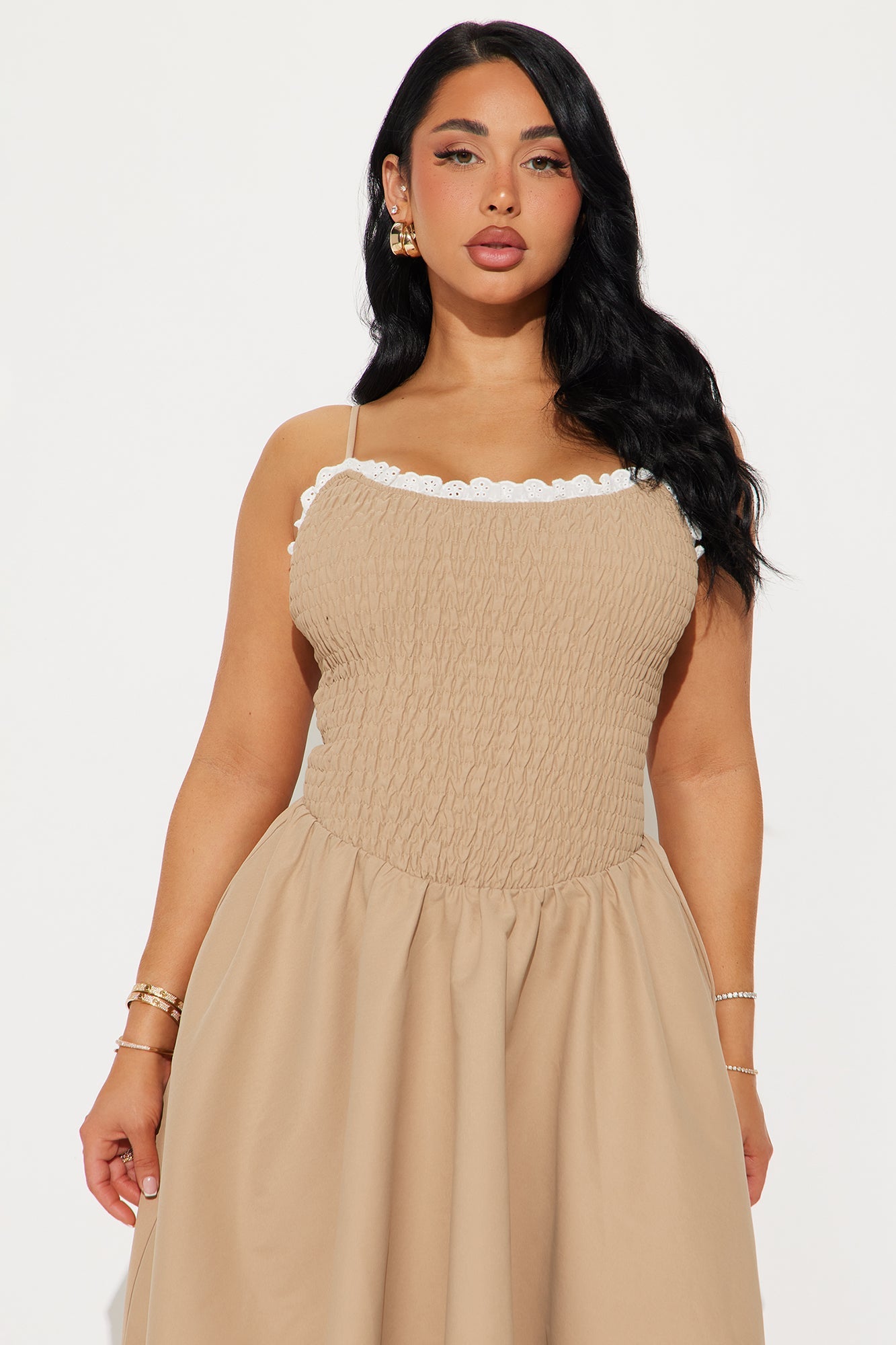 Tia Smocked Midi Dress - Mocha