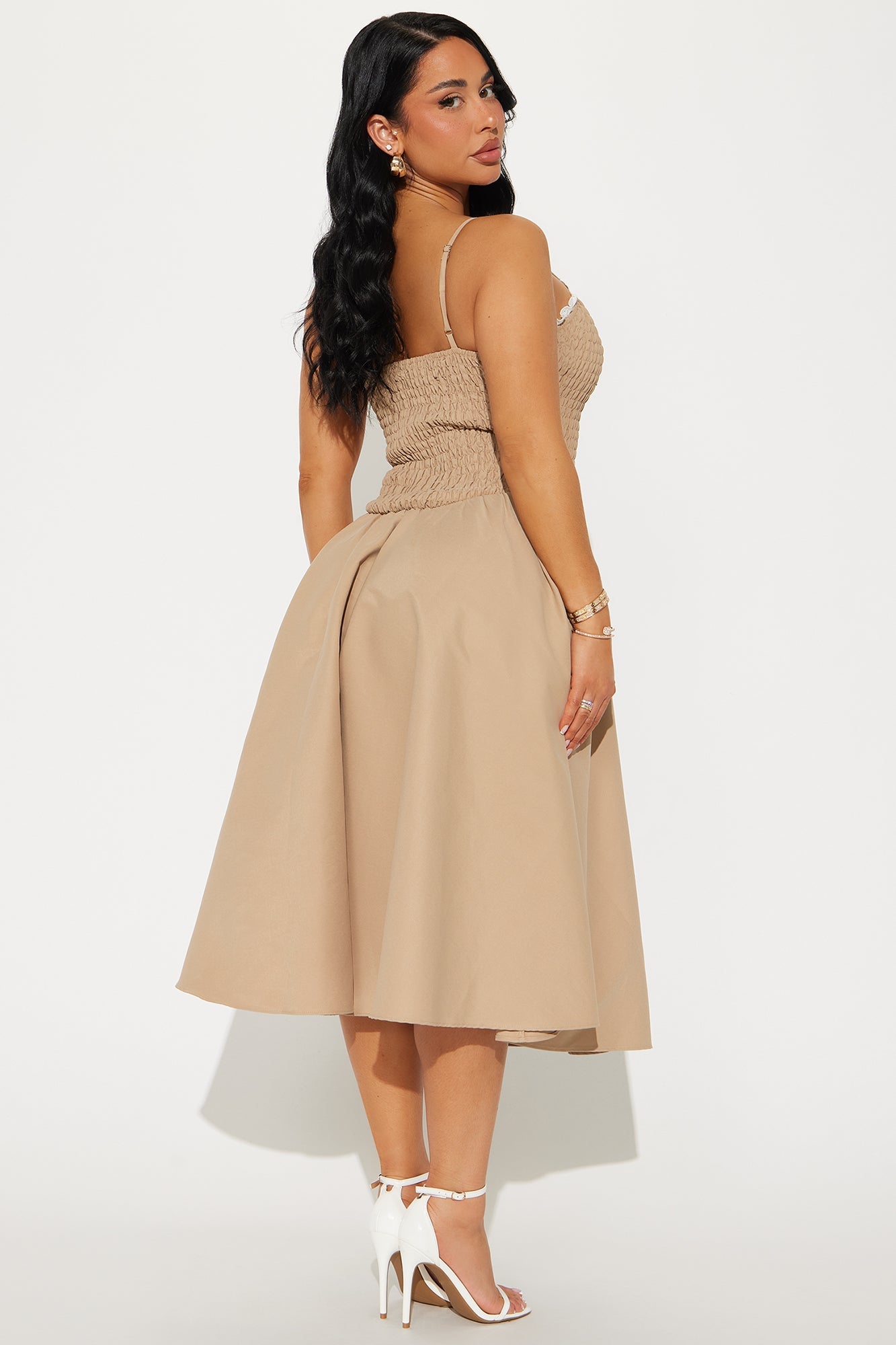 Tia Smocked Midi Dress - Mocha