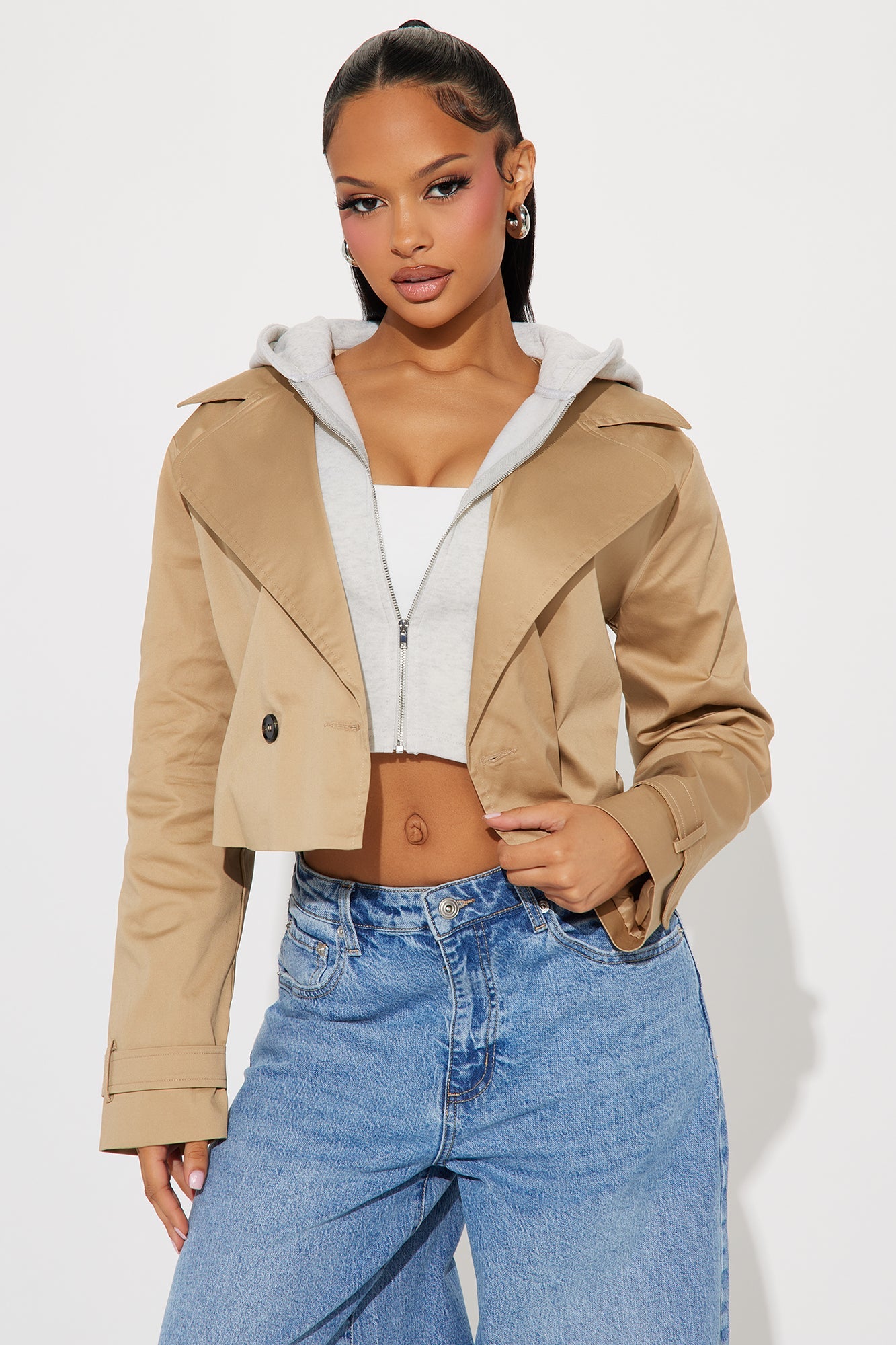 Stay Elevated Hooded Blazer - Taupe