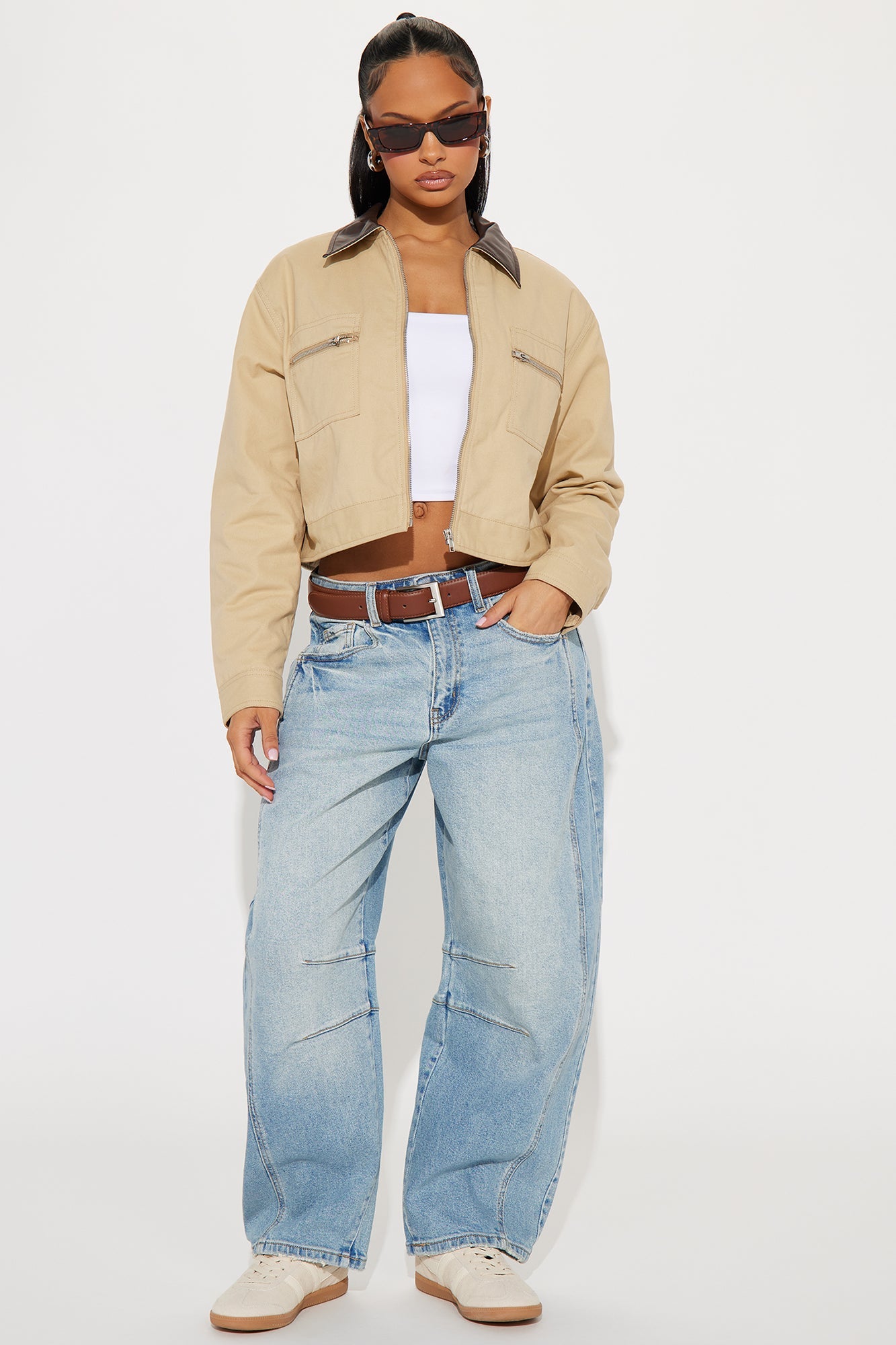 Working Overtime Cropped Barn Jacket - Khaki
