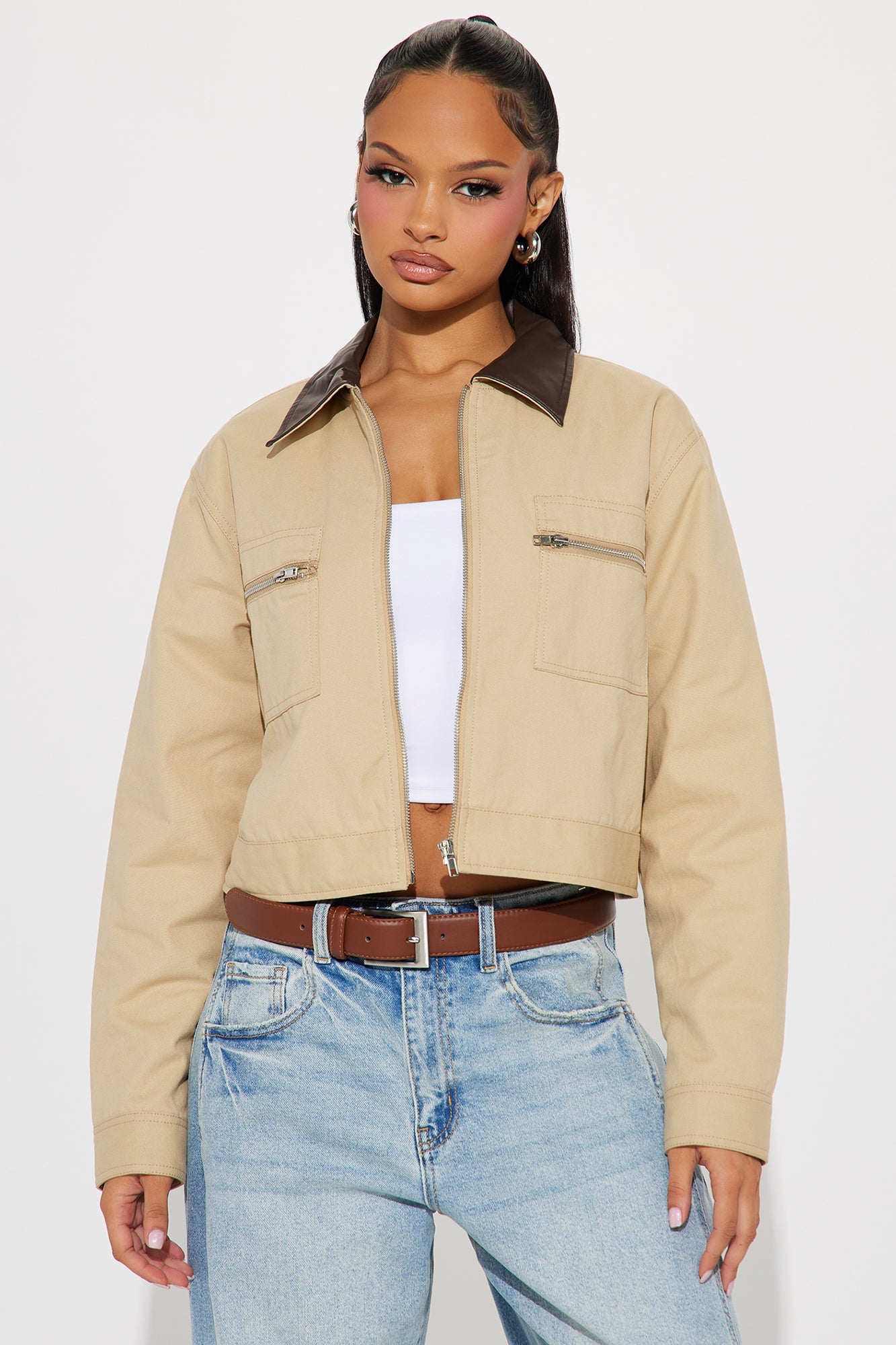 Working Overtime Cropped Barn Jacket - Khaki