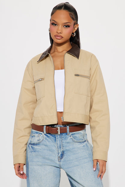 Working Overtime Cropped Barn Jacket - Khaki