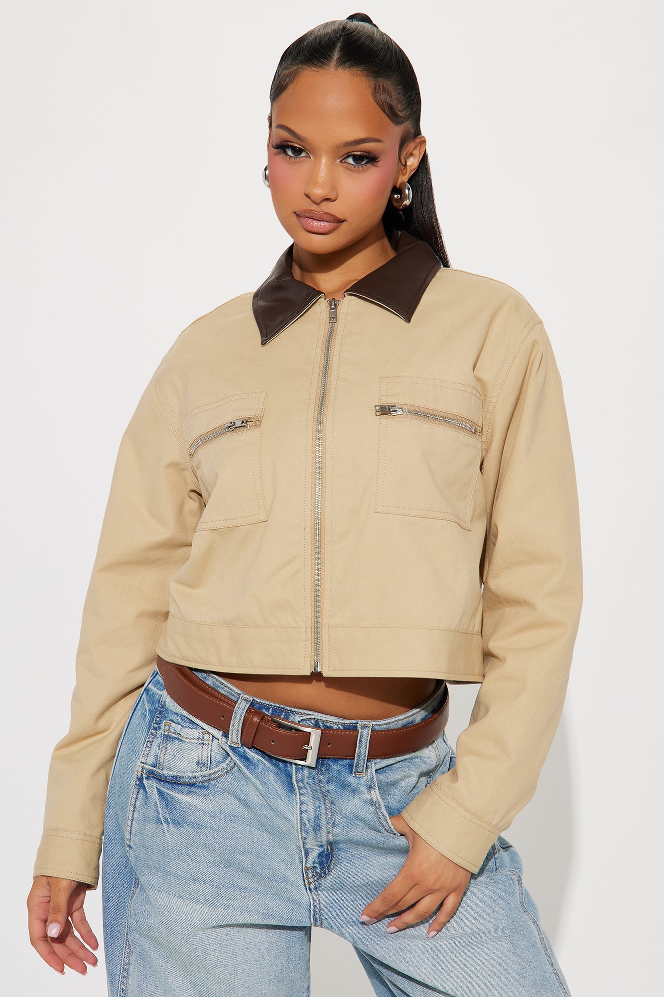 Working Overtime Cropped Barn Jacket - Khaki