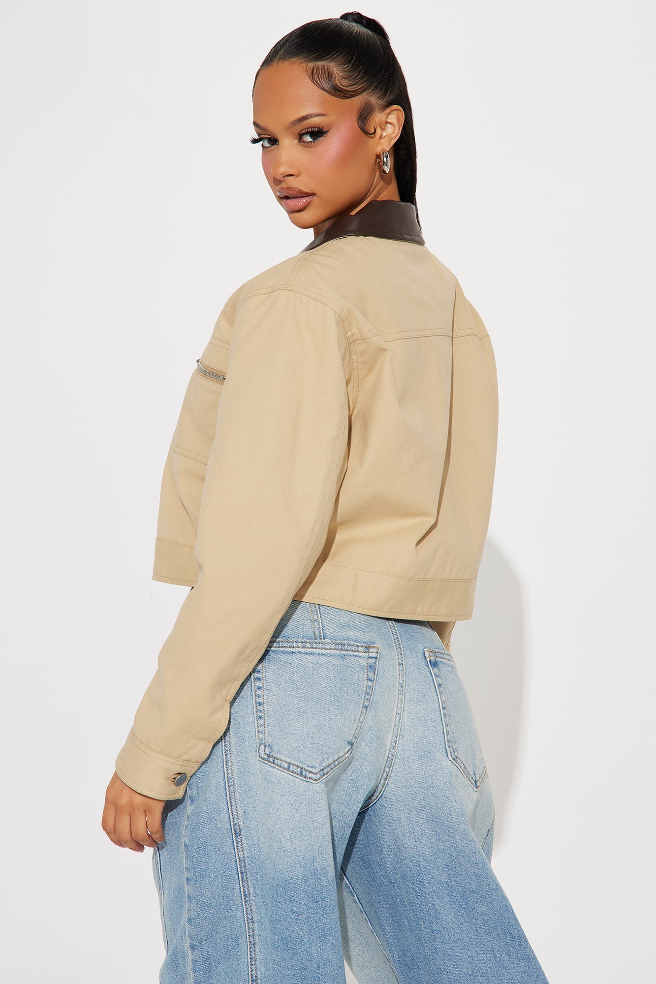 Working Overtime Cropped Barn Jacket - Khaki