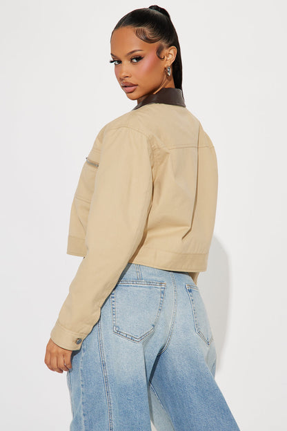Working Overtime Cropped Barn Jacket - Khaki