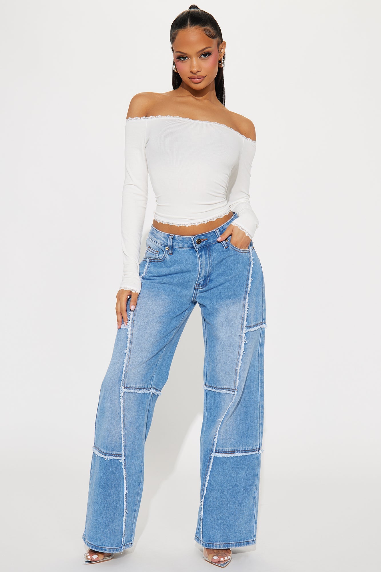 Sorella Non Stretch Frayed Wide Leg Jeans - Medium Wash