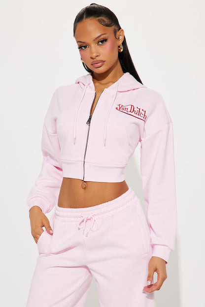 Von Dutch Embroidered Cropped Hoodie - Light Pink