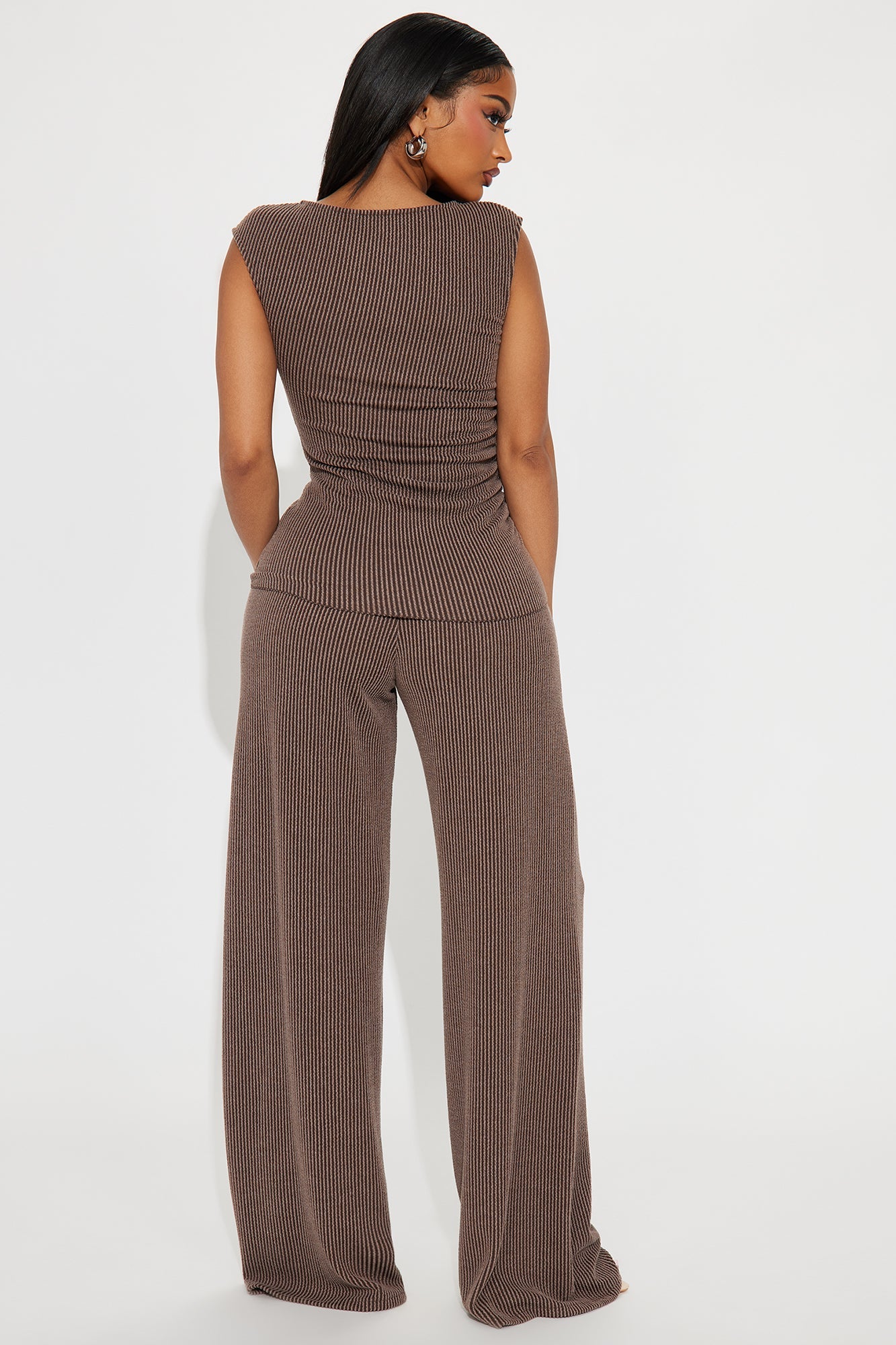 Amaya Ribbed Pant Set - Brown