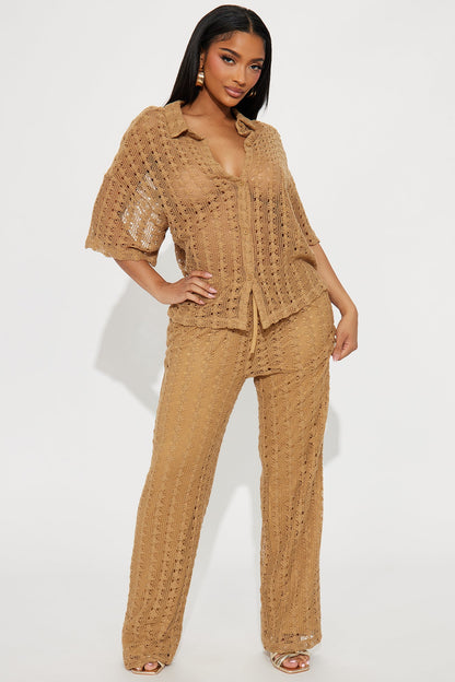 Kara Crochet Pant Set - Taupe