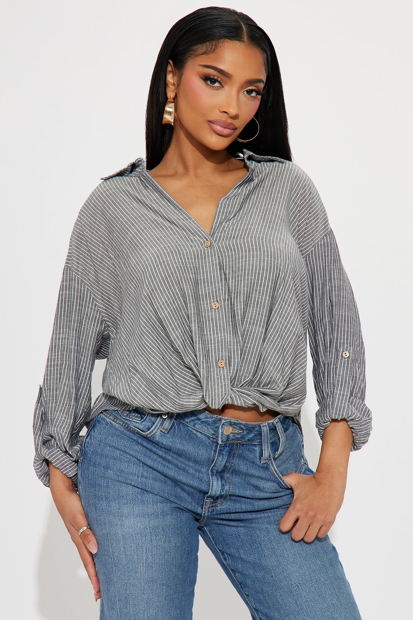 Phyllis Striped Linen Shirt - Black/White