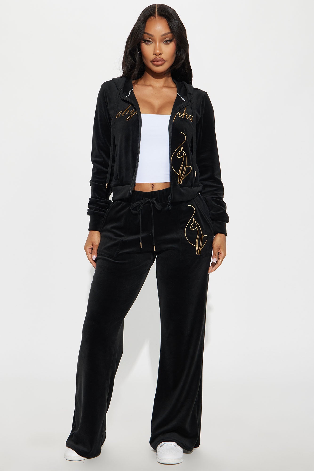Baby Phat Classic Velour Wide Leg Pant - Black