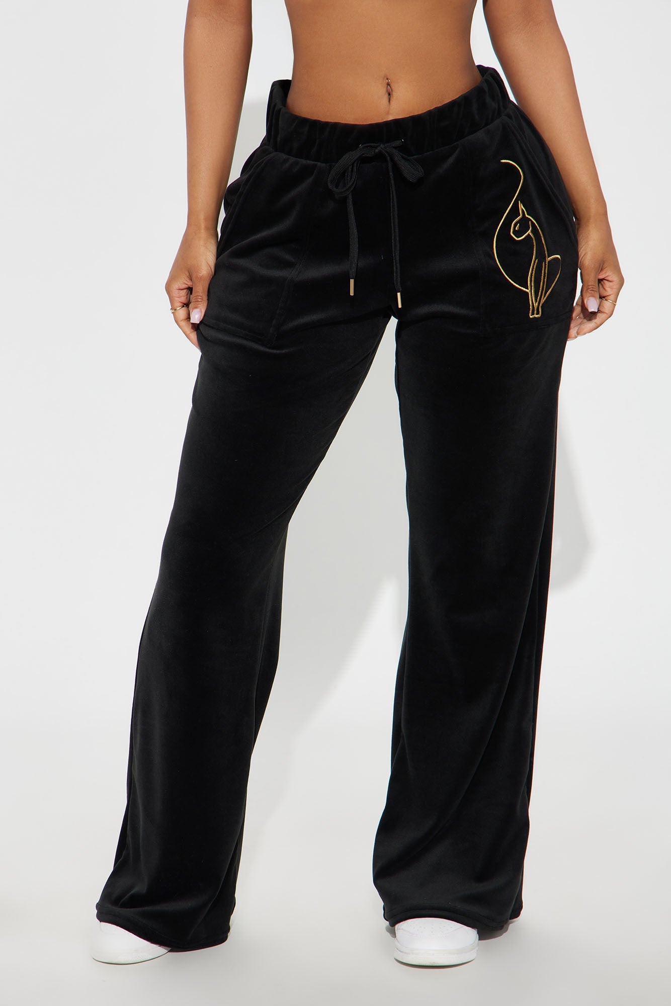 Baby Phat Classic Velour Wide Leg Pant - Black